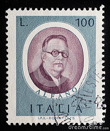 Andrea Alfano in an old Italian postage stamp Editorial Stock Photo