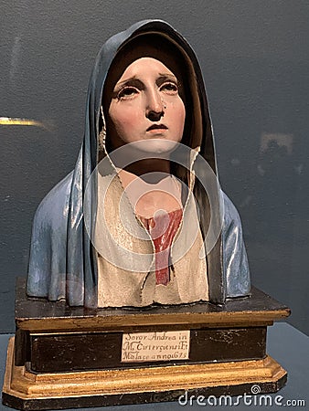 Andrea de Mena sculpture Mater Dolorosa, Mother Mary at the Royal Academy in London 2023 Editorial Stock Photo