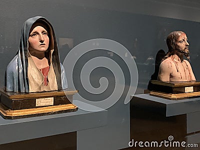 Andrea de Mena sculptures Ecce Homo and Mater Dolorosa, Jesus Christ and Mother Mary Editorial Stock Photo