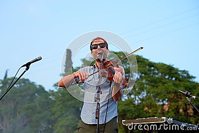 Andrew Bird musician, songwriter, and multi-instrumentalist performs at Vida Festival Editorial Stock Photo