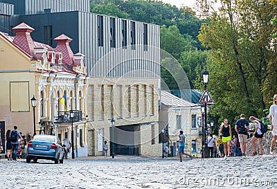 Andriyivskyy Descent, pedestrian street Ukraine, Kyiv, Podil. Ed Editorial Stock Photo