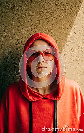 Young Androgyne Woman with short blond hair Stock Photo