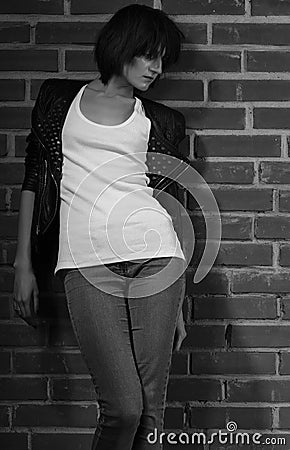 Androgyny female model in Heroin chic style Stock Photo