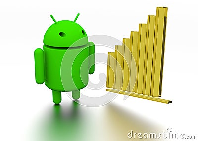 Android OS Operating System Robot 3d model and chart Editorial Stock Photo