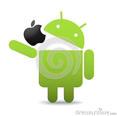 Android with apple Cartoon Illustration