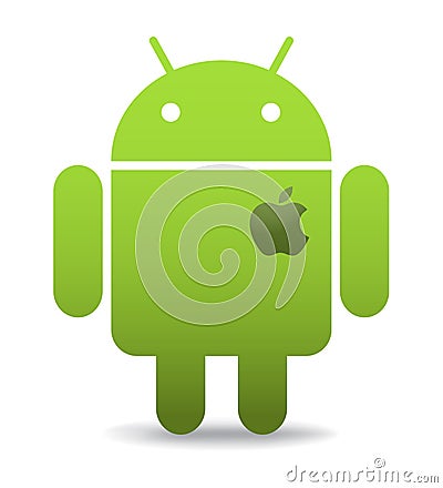 Android with apple heart Cartoon Illustration