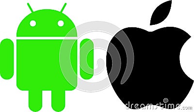 Android and Apple logos. Cartoon Illustration