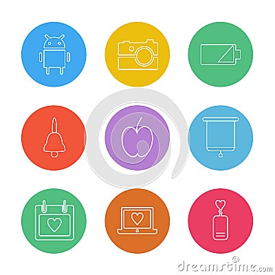 android , camera , battery , bell , apple , board , celender , l Vector Illustration