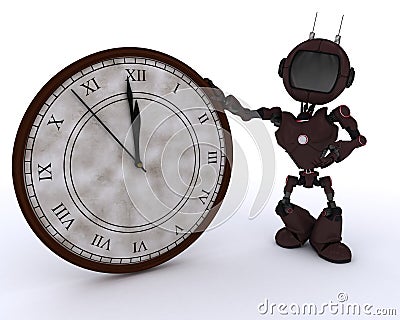 Android with clock before midnight Stock Photo