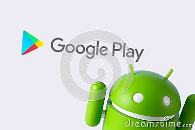 Android figure and Google Play Editorial Stock Photo