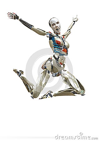 Android girl jumping now in white background Cartoon Illustration