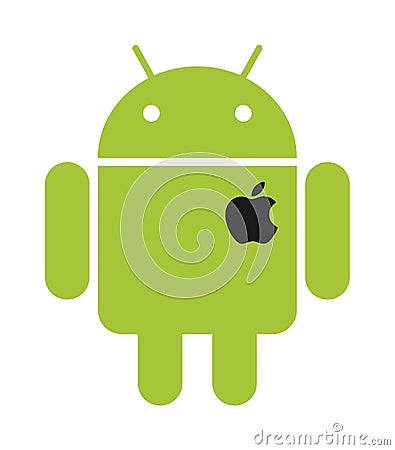 Android green robot with apple heart logo Vector Illustration