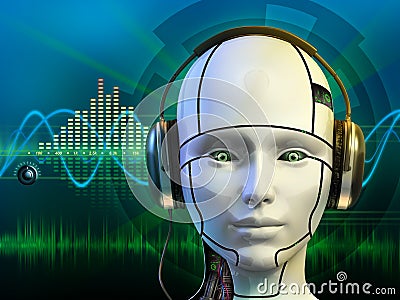 Android with headphones Cartoon Illustration