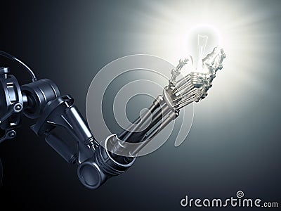 Android holding a lightbulb Stock Photo