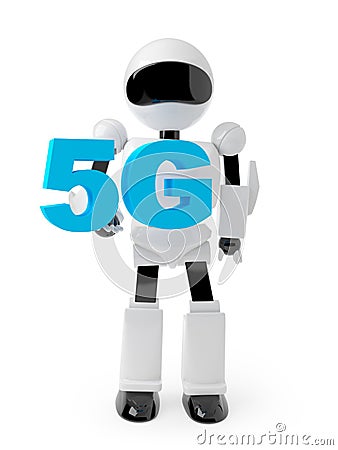 Android holding symbol 5G Cartoon Illustration