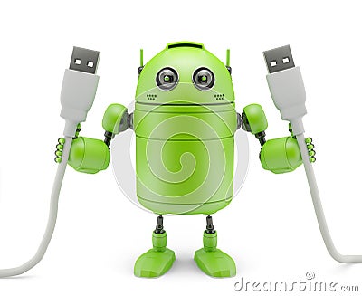 Android holding USB cables Stock Photo