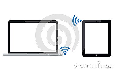 Android Ipad Tablet Is Connected With Laptop By Wi-Fi Vector Illustration