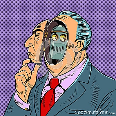 An android man disguises himself as a human robot Vector Illustration