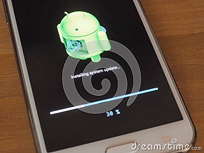Android OS installing system update Editorial Stock Photo