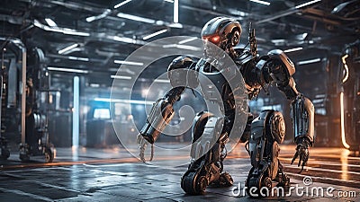 android robot in action Evil Artificial intelligence AI concept. Risk of artificial intelligence as a future technology Stock Photo