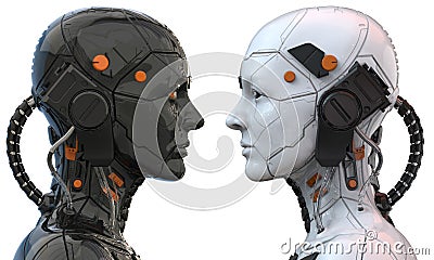 Android robot cyborg woman humanoid side view - 3d rendering Stock Photo