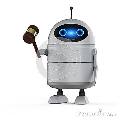 Android robot with gavel judge Stock Photo