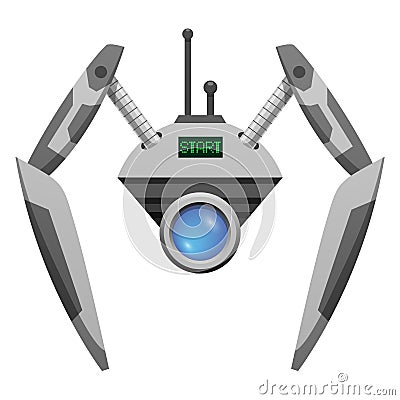 Android Robot with Glass Button and Pincer Hands Vector Illustration