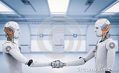 Android robot hand shaking Stock Photo