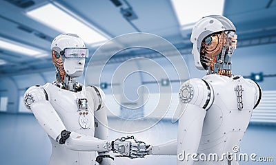 Android robot hand shaking Stock Photo