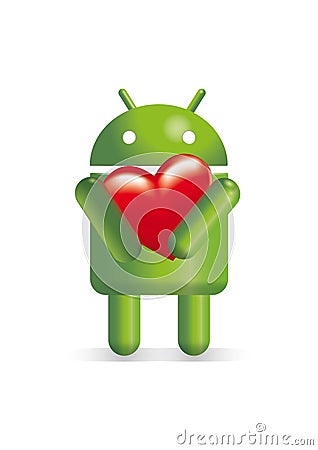 Android robot holding heart Vector Illustration