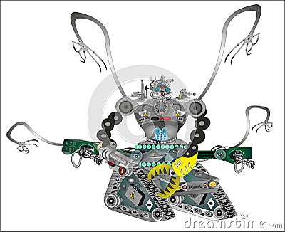 Android robot for military purposes Vector Illustration