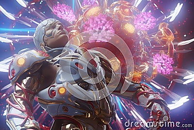 android robot in space. Alien cyborg. Neural network AI generated Stock Photo