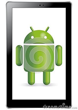 Android robot in tablet Vector Illustration