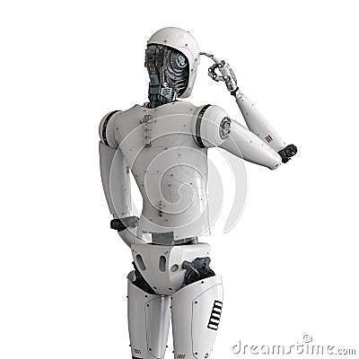 Android robot thinking Stock Photo