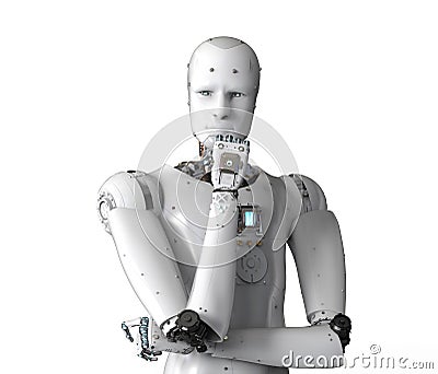 Android robot thinking Stock Photo