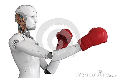 Android robot wearing red boxing gloves Stock Photo