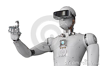 Android robot wearing vr headset Stock Photo