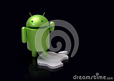 Android vs Apple iOS competition symbol - logo characters Editorial Stock Photo