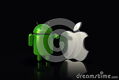 Android vs Apple iOS - 3D logo characters, side by side Editorial Stock Photo