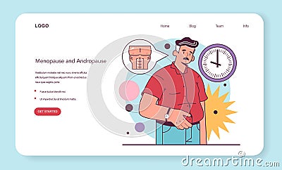 Andropause or male menopause web banner or landing page. Decrease Vector Illustration