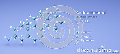 Androstenediol, Steroid Hormone. Molecular formula 3d rendering, Structural Chemical Formula and Atoms with Color Coding, 3d Stock Photo