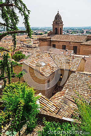 Andscape with roofs of houses in small tuscan town in province Stock Photo
