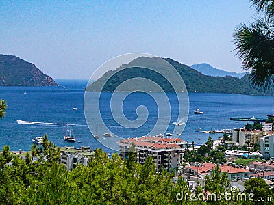 andscape turkey coastline hotels boats sea mountains Editorial Stock Photo