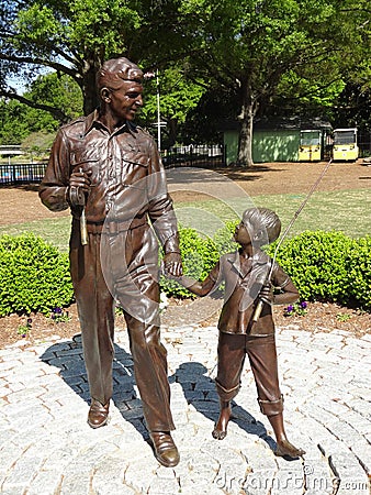 Andy Griffith and Opie Sculpture at Pullen Park in Raleigh, North Carolina Editorial Stock Photo