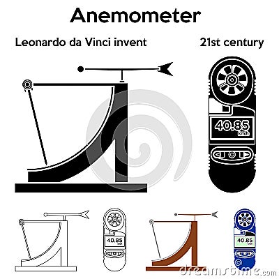 Anemometer. Leonardo da Vinci invent. Outline only and without. Vector Illustration