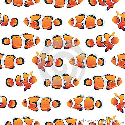 Anemonefish (Clownfish) shoal white seamless vector pattern Vector Illustration