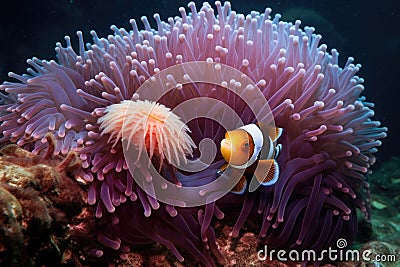 anemonefish and sea anemone symbiotic relationship in ocean Stock Photo