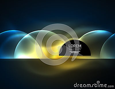 ANeon glowing glass transparent circles, background Vector Illustration