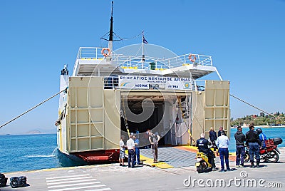 Agios Nektarios Aiginas ferry, Aegina island Editorial Stock Photo