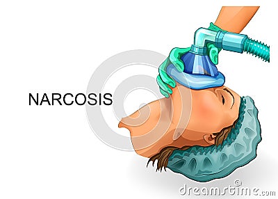 Anesthetic mask, application of mask anesthetic. Vector Illustration